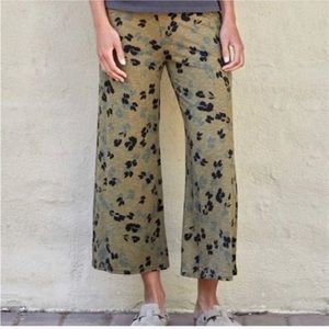 Toad&Co Chaka Wide Leg Pull On Pants Large Scale Floral Green Organic Cotton